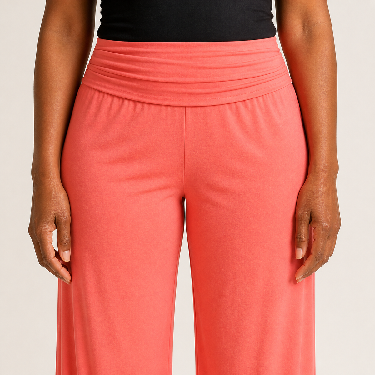 AuraX wide leg pants waistband and fabric detail