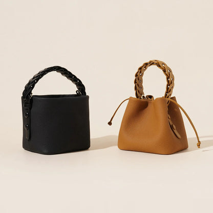 Women's Leather Drawstring Bucket Bag | Adjustable Crossbody Purse