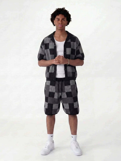 Men's Checkered Jacquard Shirt & Shorts Set | Relaxed Summer Co-Ord