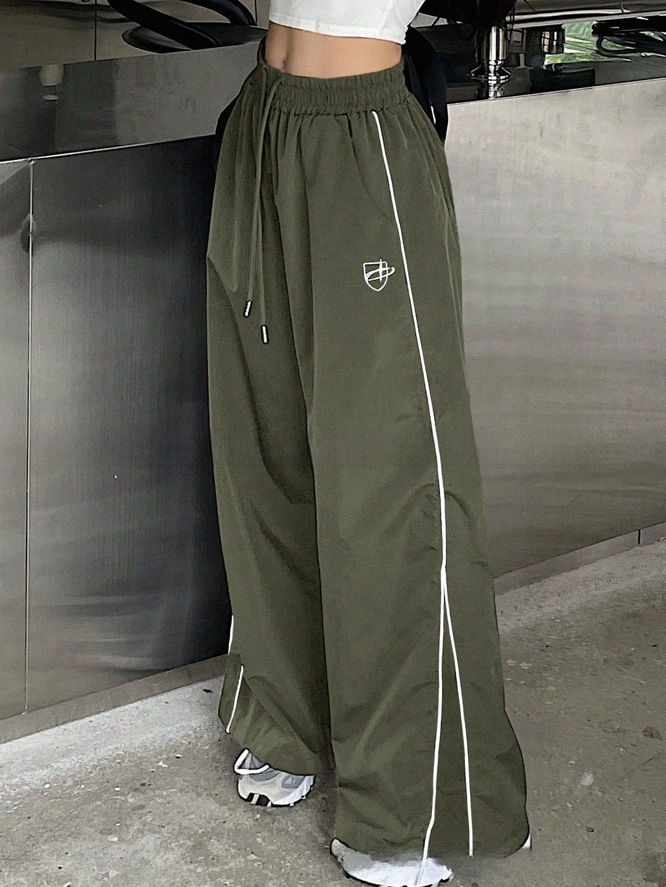 Women's Wide Leg Striped Casual Track Pants | Cotton Blend Streetwear Trousers