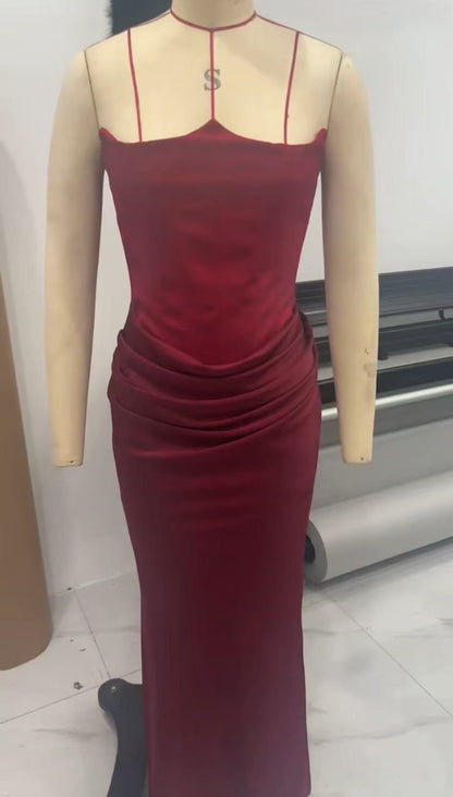 Women's One Shoulder Pleated Bodysuit Dress | Structured Formal Evening Gown