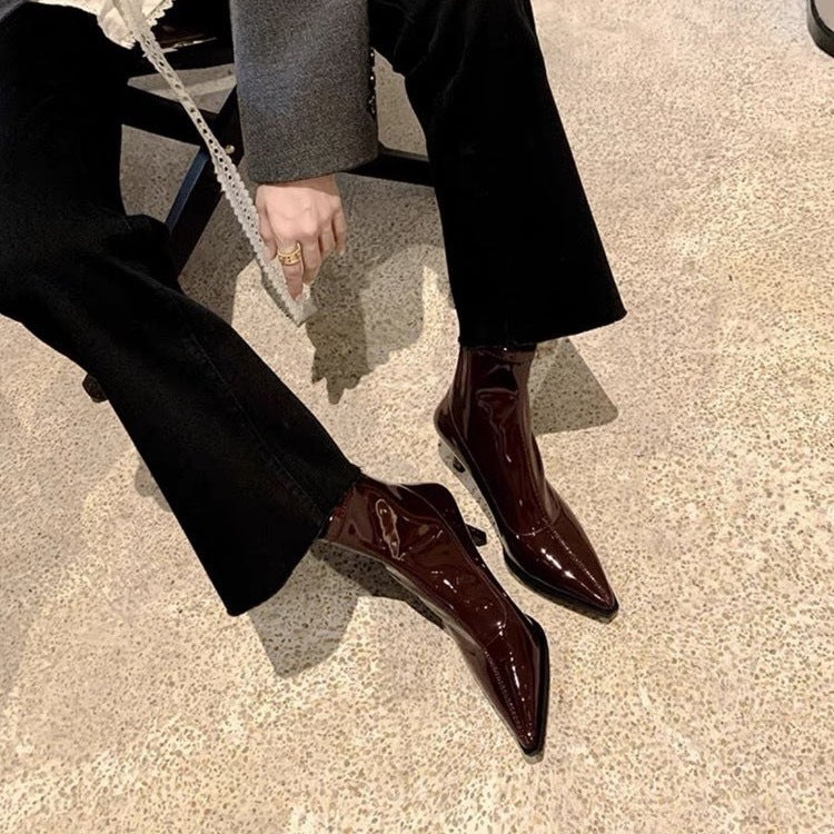 Women's Glossy Pointed Toe Chelsea Boots | Stiletto Ankle Boots