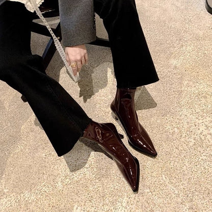 Women's Glossy Pointed Toe Chelsea Boots | Stiletto Ankle Boots