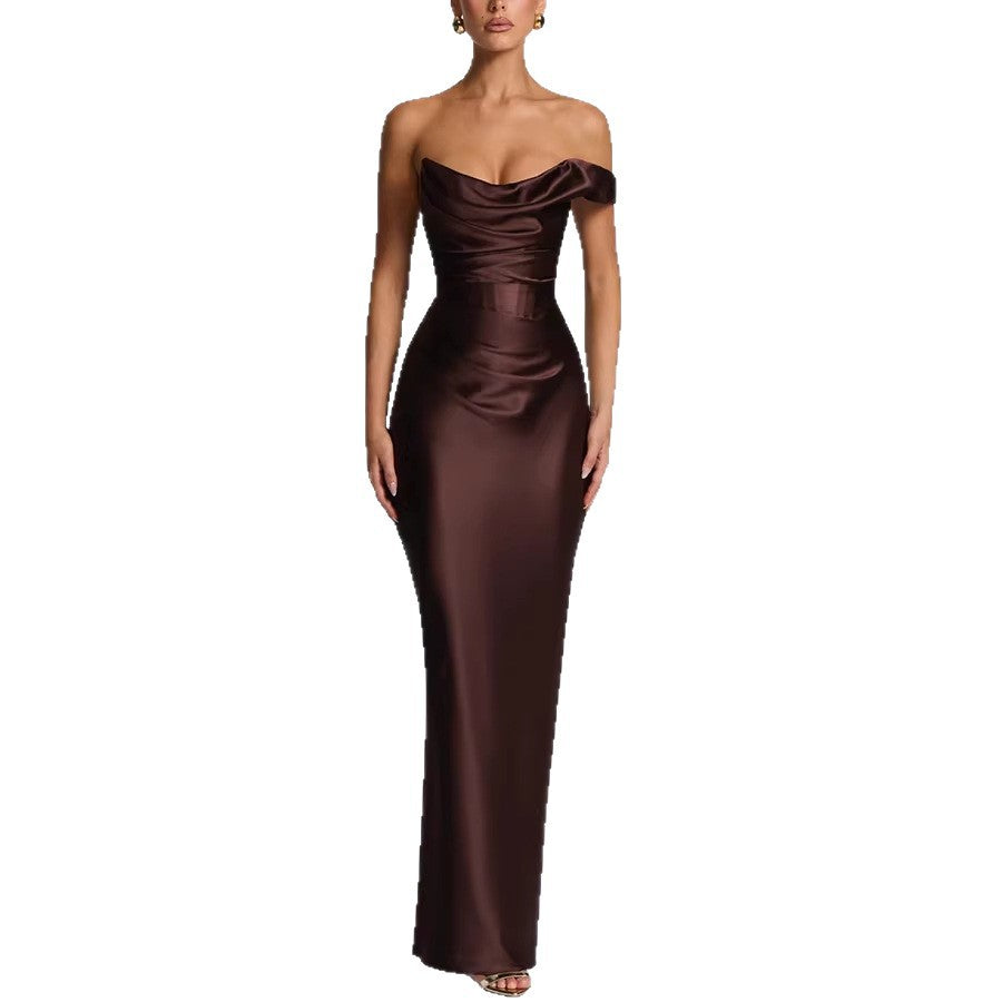 Women's Off-Shoulder Satin Bodycon Dress | Sleek Formal Mini Dress