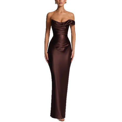 Women's Off-Shoulder Satin Bodycon Dress | Sleek Formal Mini Dress