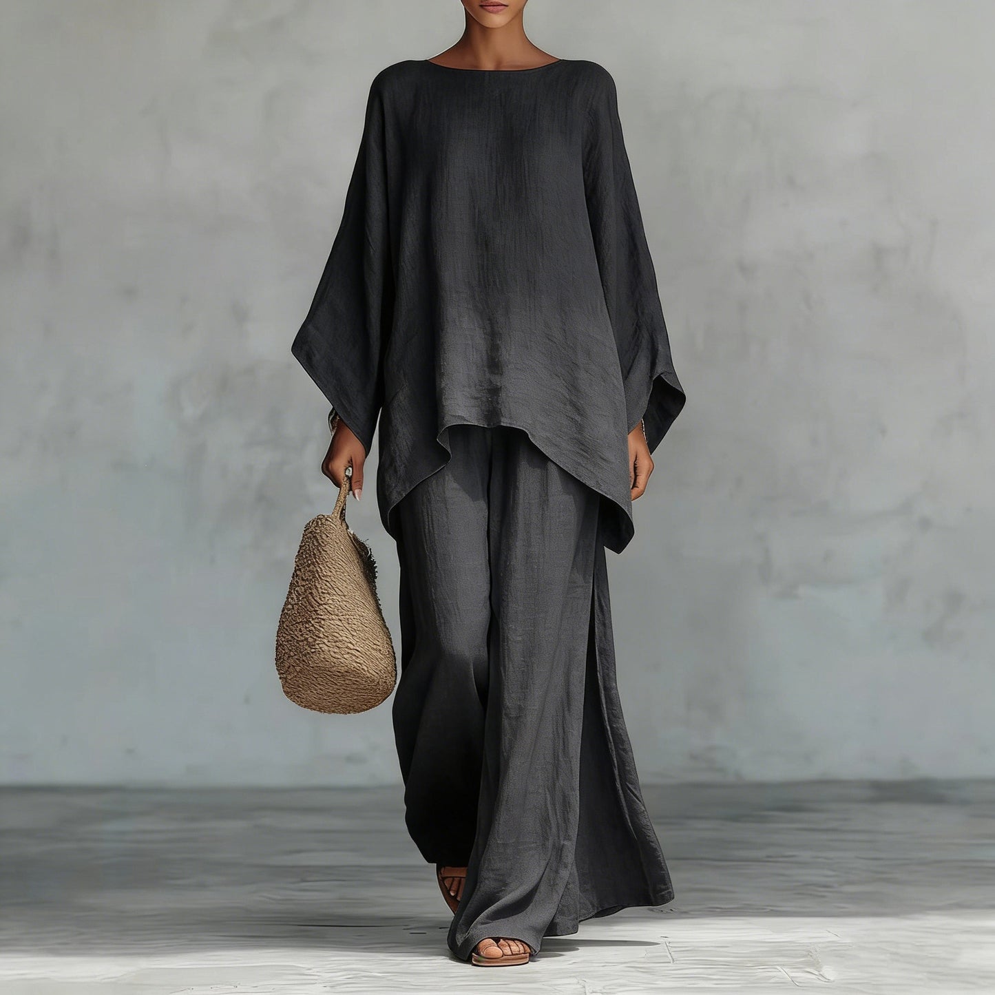 Women's Cotton Linen Wide Leg Pants & Top Set | Casual Resort Suit