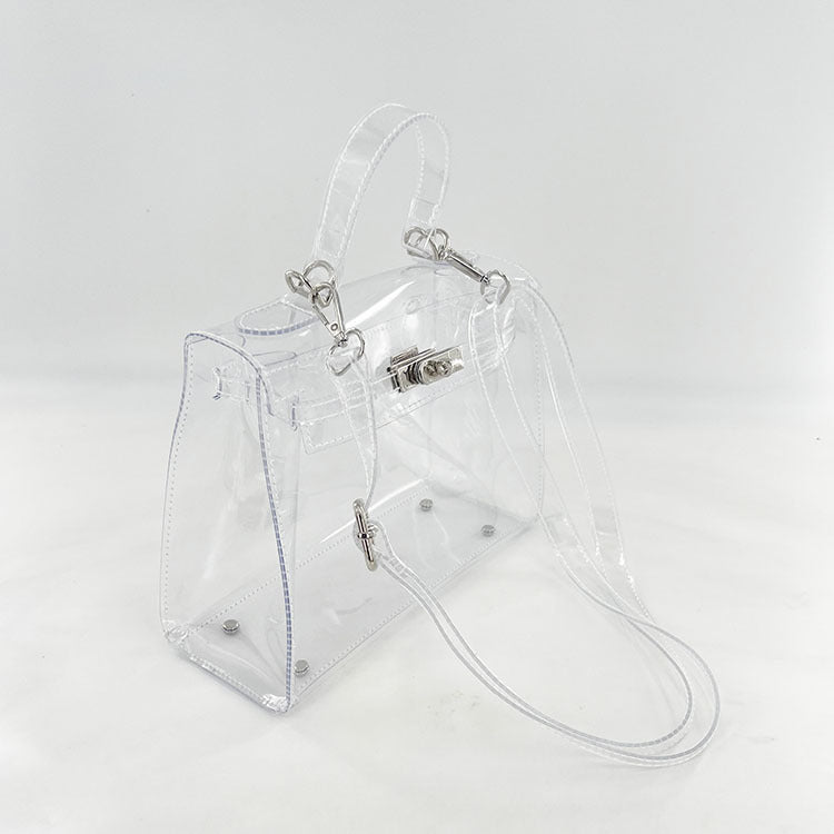 Women's Transparent PVC Lock Buckle Handbag | Structured Crossbody Clutch