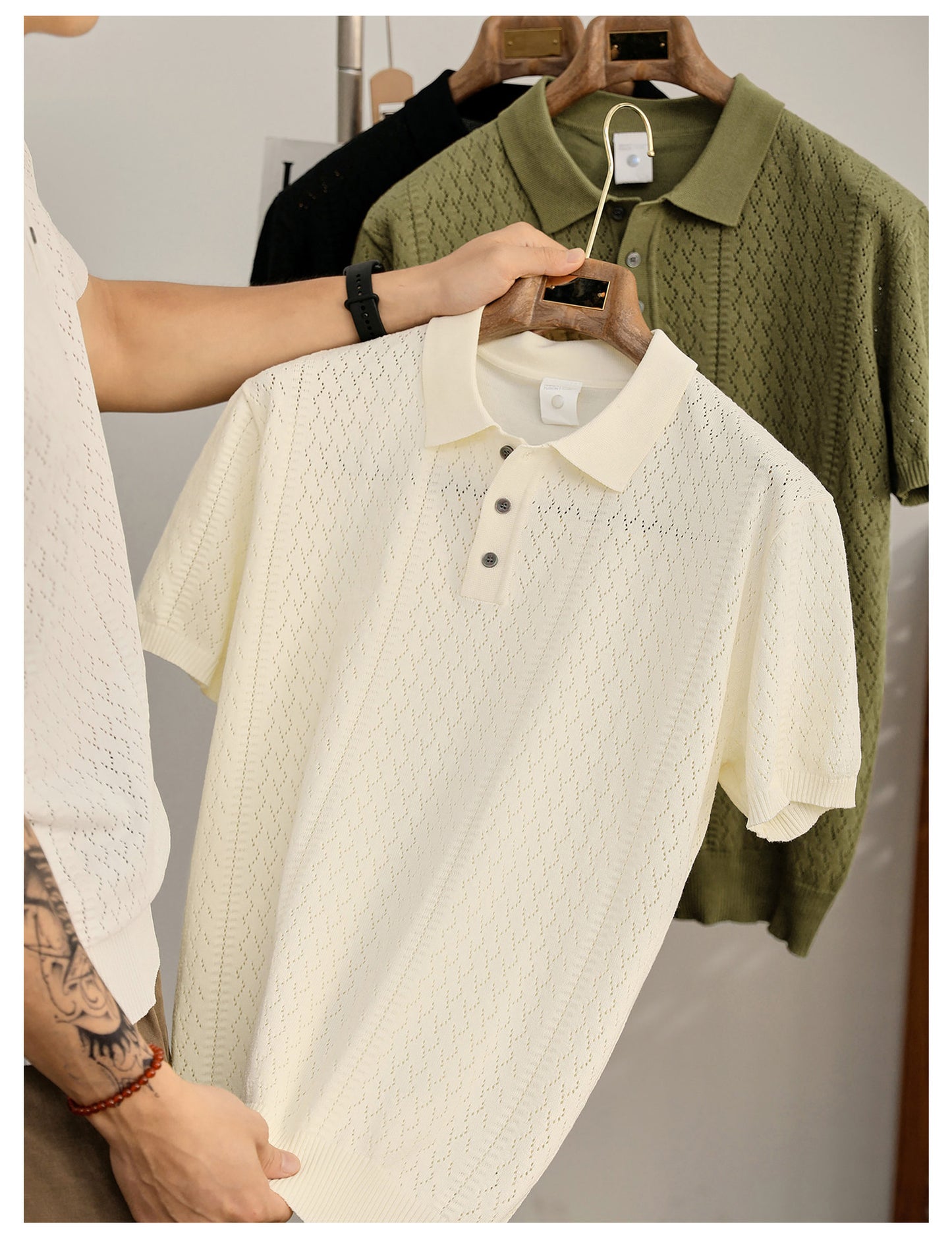 Supplier image for Men's Breathable Knit Polo Shirt