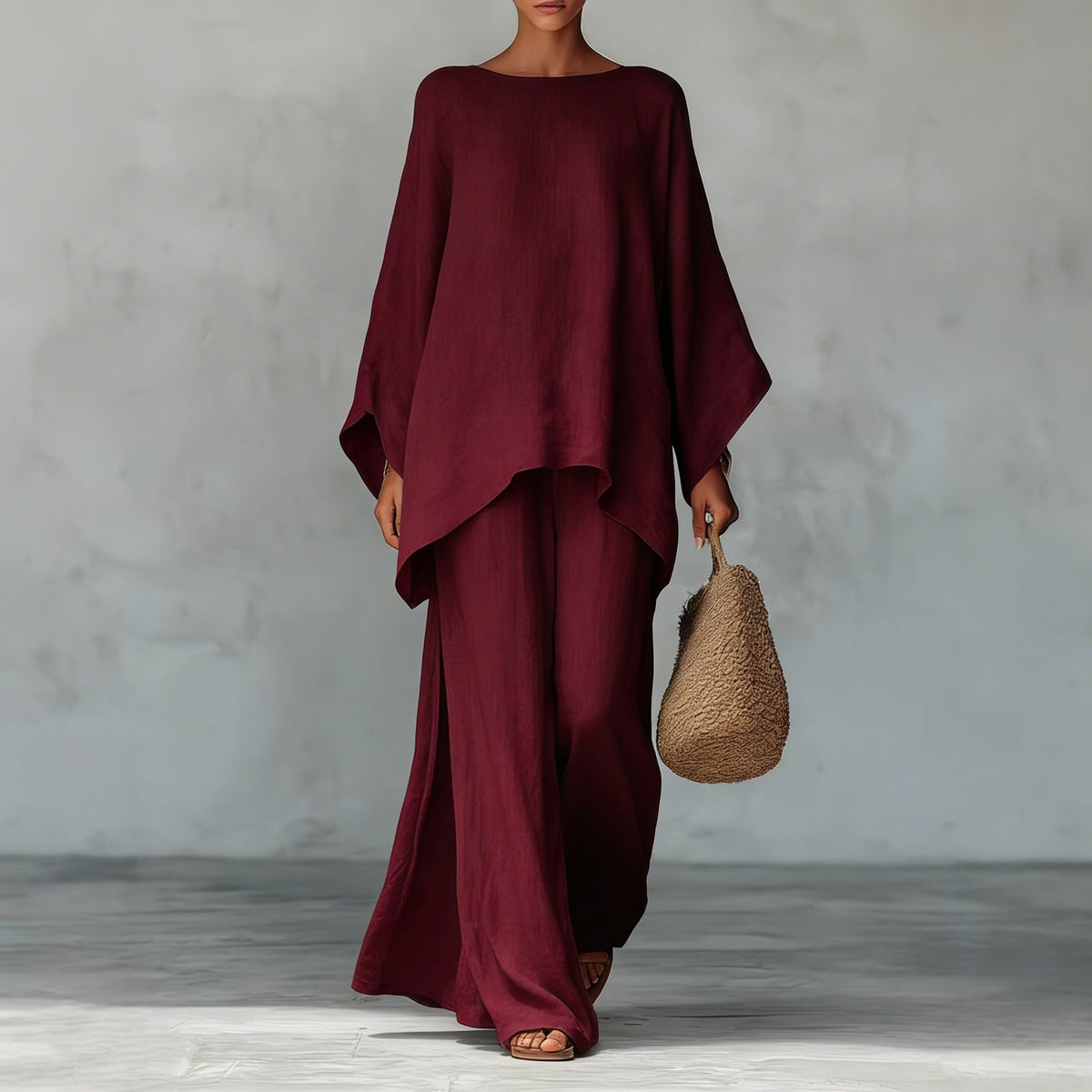 Women's Cotton Linen Wide Leg Pants & Top Set | Casual Resort Suit