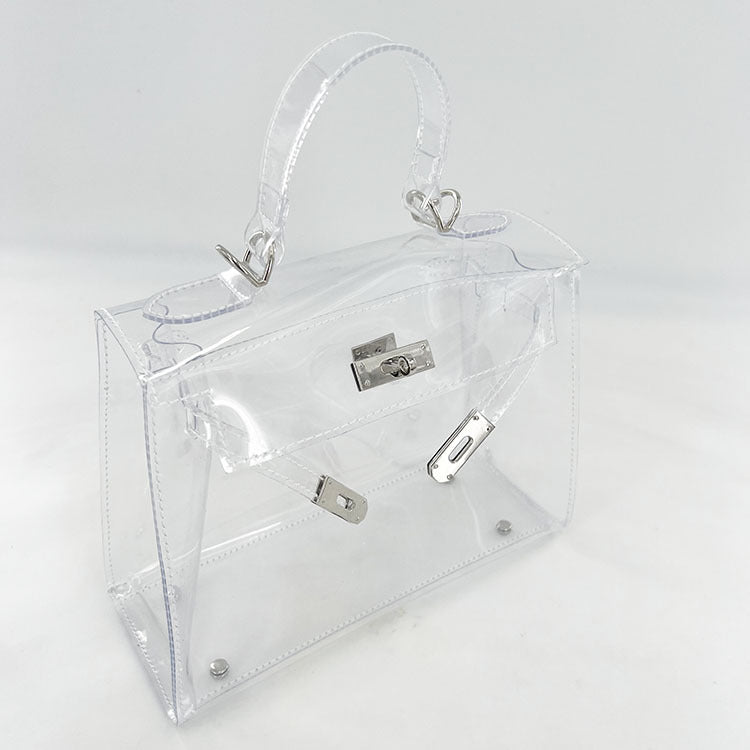 Women's Transparent PVC Lock Buckle Handbag | Structured Crossbody Clutch