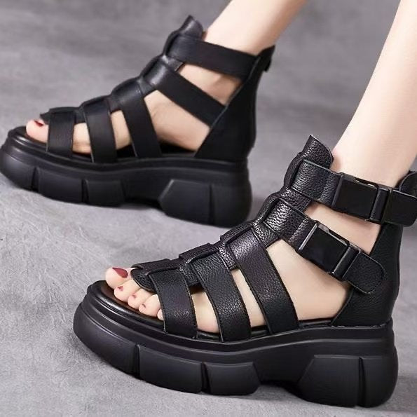 Women's Chunky Platform Roman Sandals | Buckle Strap Open Toe Shoes