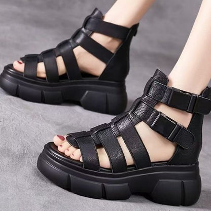 Women's Chunky Platform Roman Sandals | Buckle Strap Open Toe Shoes