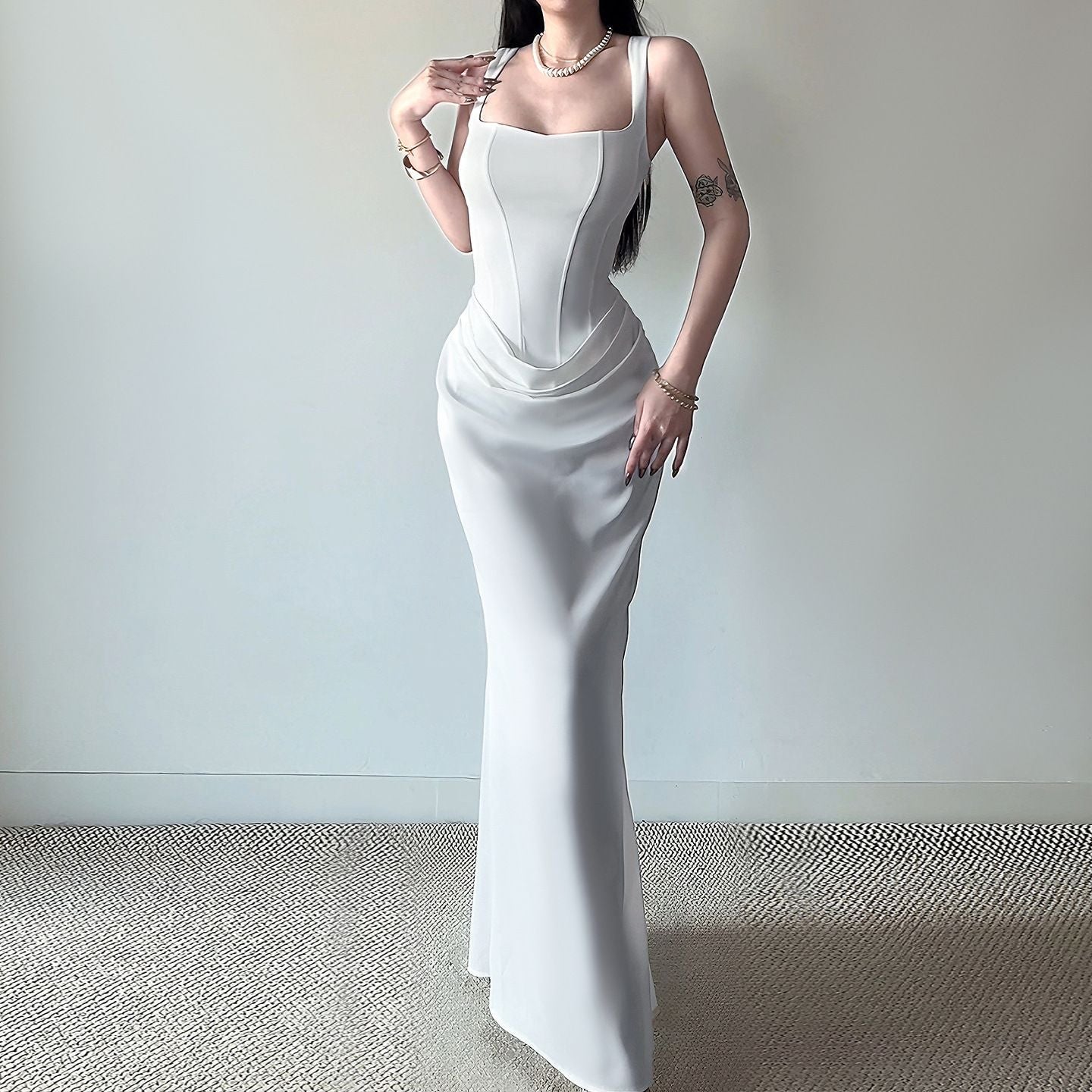 Women's Square Neck Mermaid Gown | Backless Bodycon Formal Evening Dress