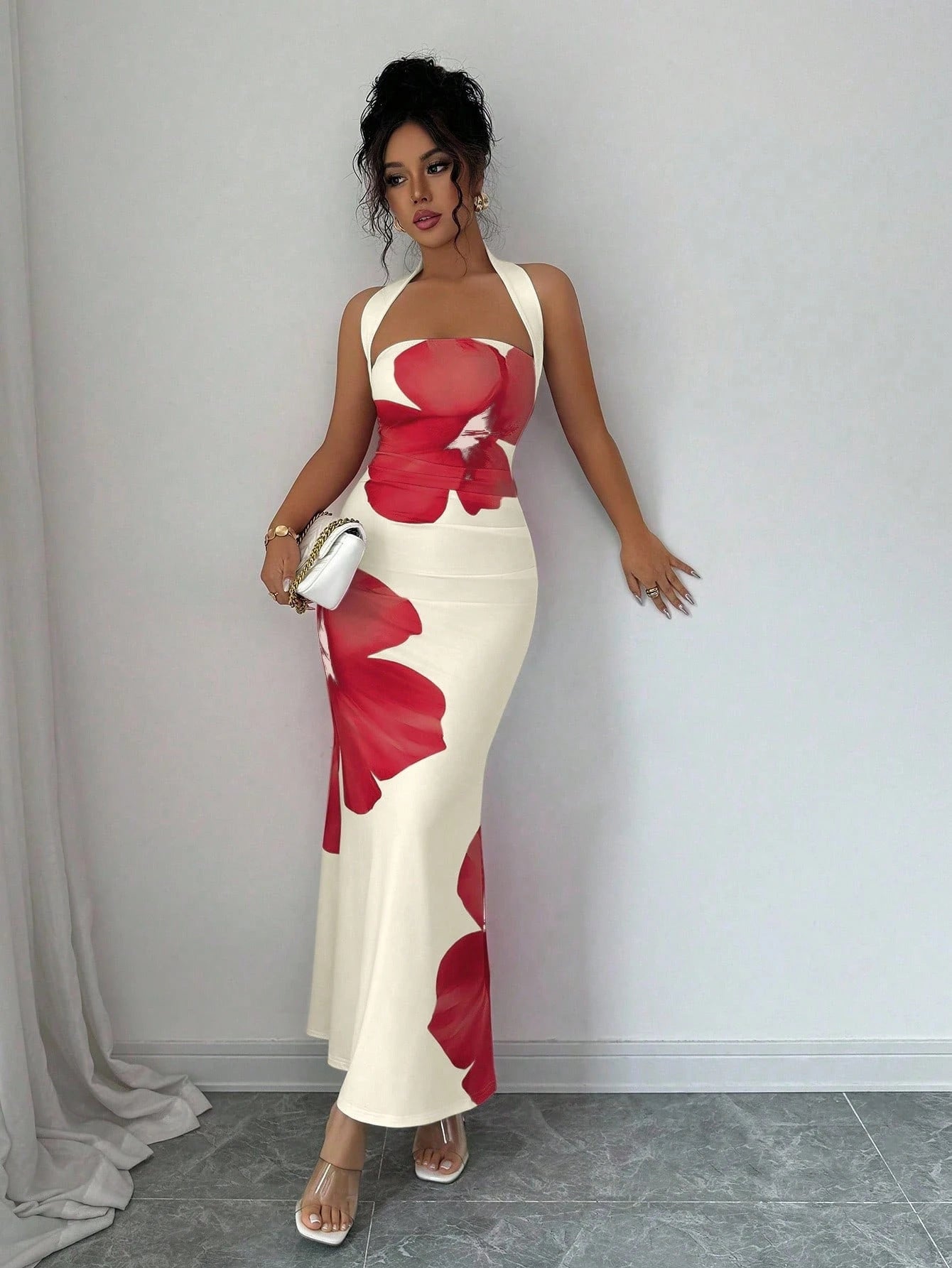 Women's Floral Print Halter Neck Maxi Dress | Backless Summer Dress