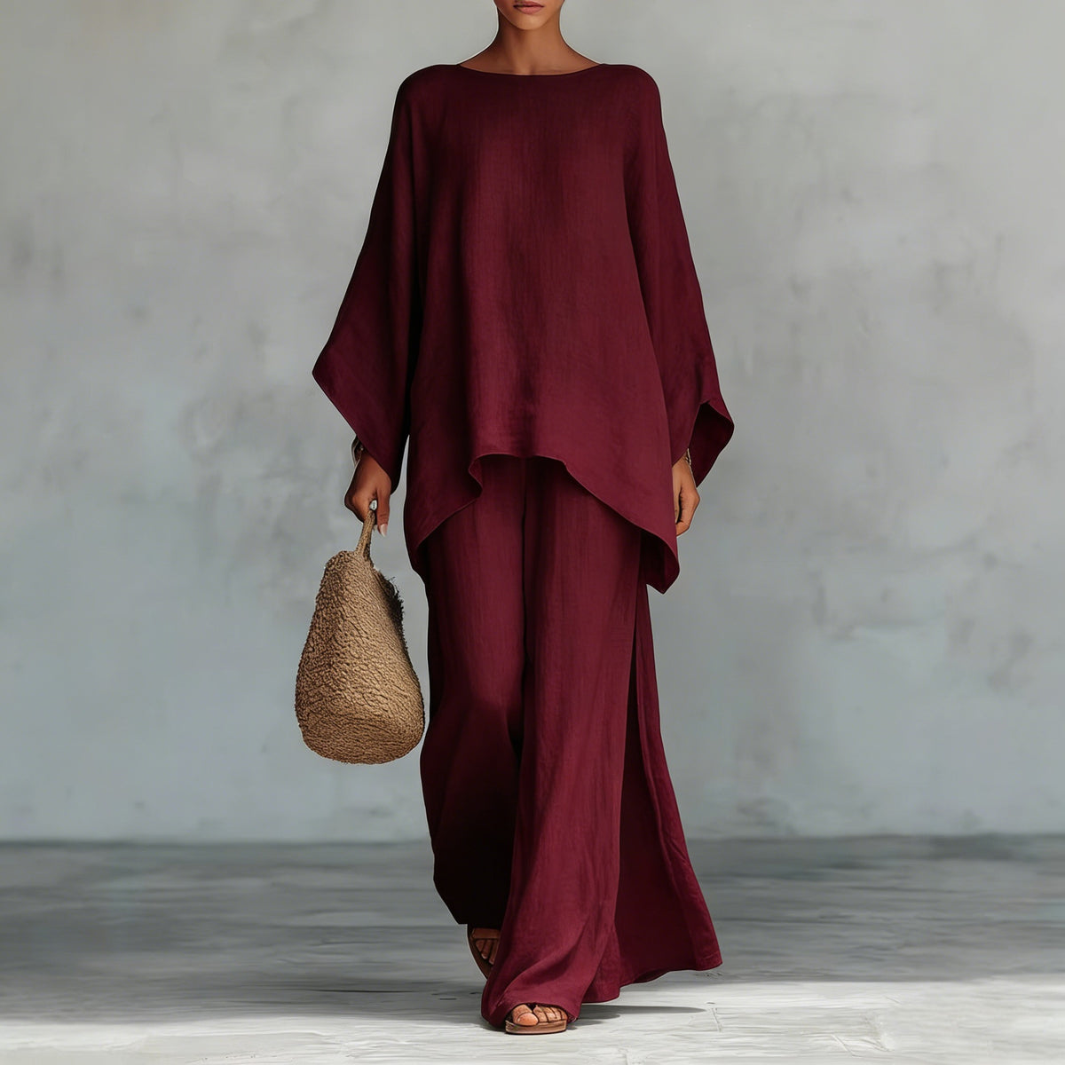 Women's Cotton Linen Wide Leg Pants & Top Set | Casual Resort Suit