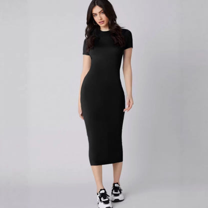 Women's Bodycon Stretch Knit Midi Dress | Slim Fit Short Sleeve Pencil Dress