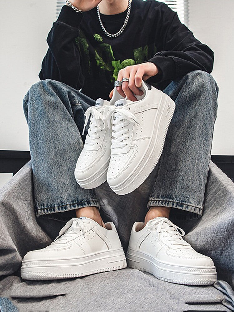 Men's White Court Sneakers | Hidden Lift Casual Fashion Shoes