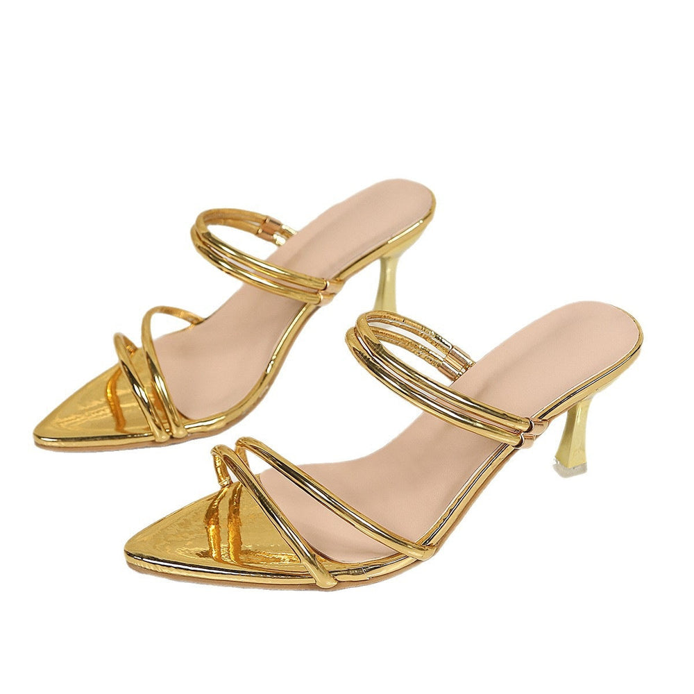 Women's Pointed Toe High Heel Sandals | Gold Stiletto Dress Heels