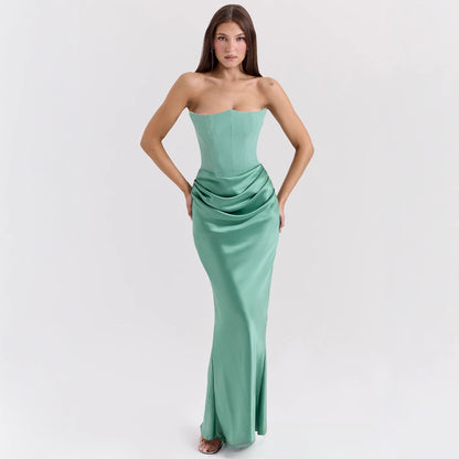 Women's One Shoulder Pleated Bodysuit Dress | Structured Formal Evening Gown