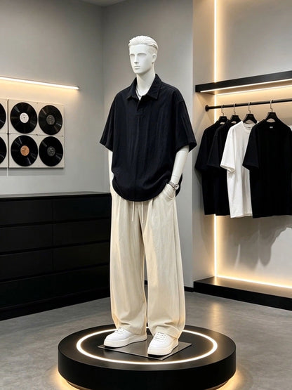Men's Linen Polo Shirt & Wide-Leg Pants Set | Lightweight Summer Resort Outfit