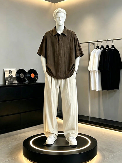 Men's Linen Polo Shirt & Wide-Leg Pants Set | Lightweight Summer Resort Outfit