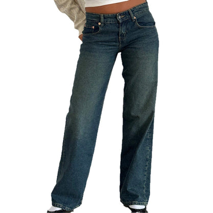 Women's High Waist Straight Leg Denim Jeans | Classic Casual Blue Jeans