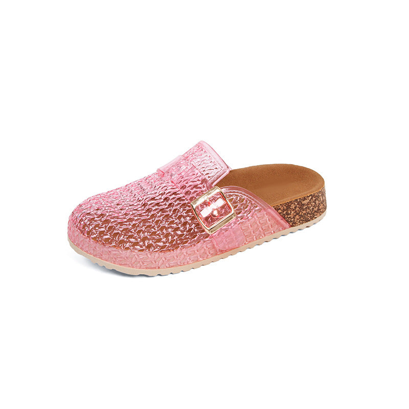 Women's Transparent PVC Crystal Slide Mules | Cushion Sole Slip-On Shoes