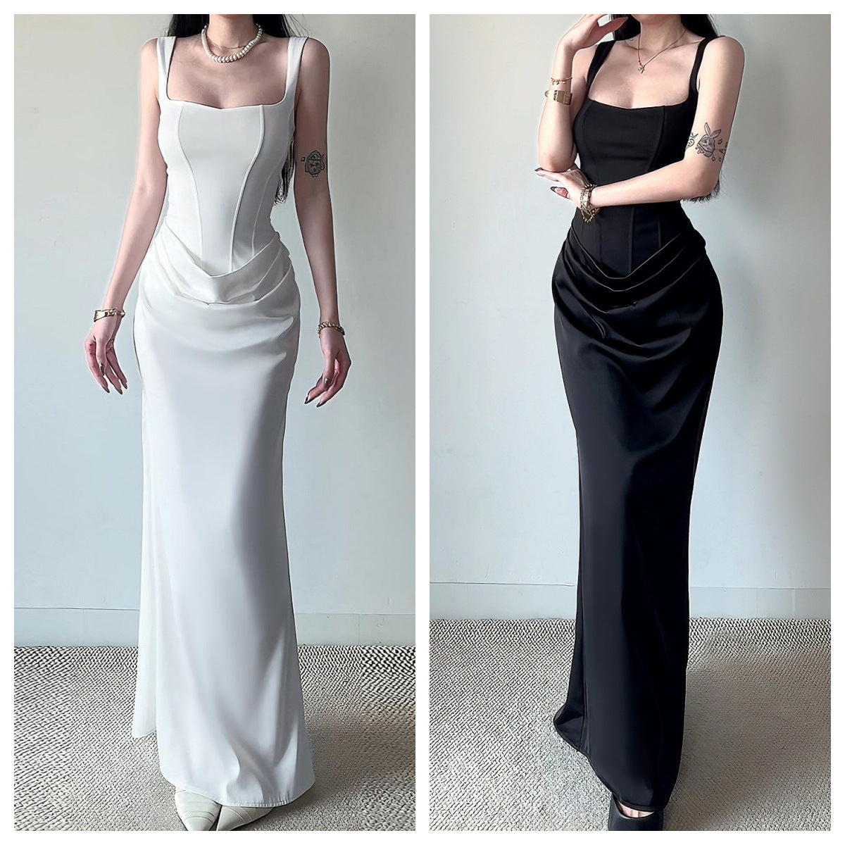 Women's Square Neck Mermaid Gown | Backless Bodycon Formal Evening Dress