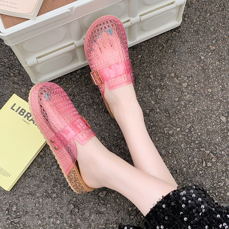 Women's Transparent PVC Crystal Slide Mules | Cushion Sole Slip-On Shoes
