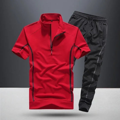 Men's Polo Shirt & Track Pants Athletic Set | Lightweight Summer Training Suit