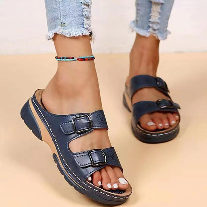 Women's Platform Buckle Slides | Thick Sole Round Toe Slippers