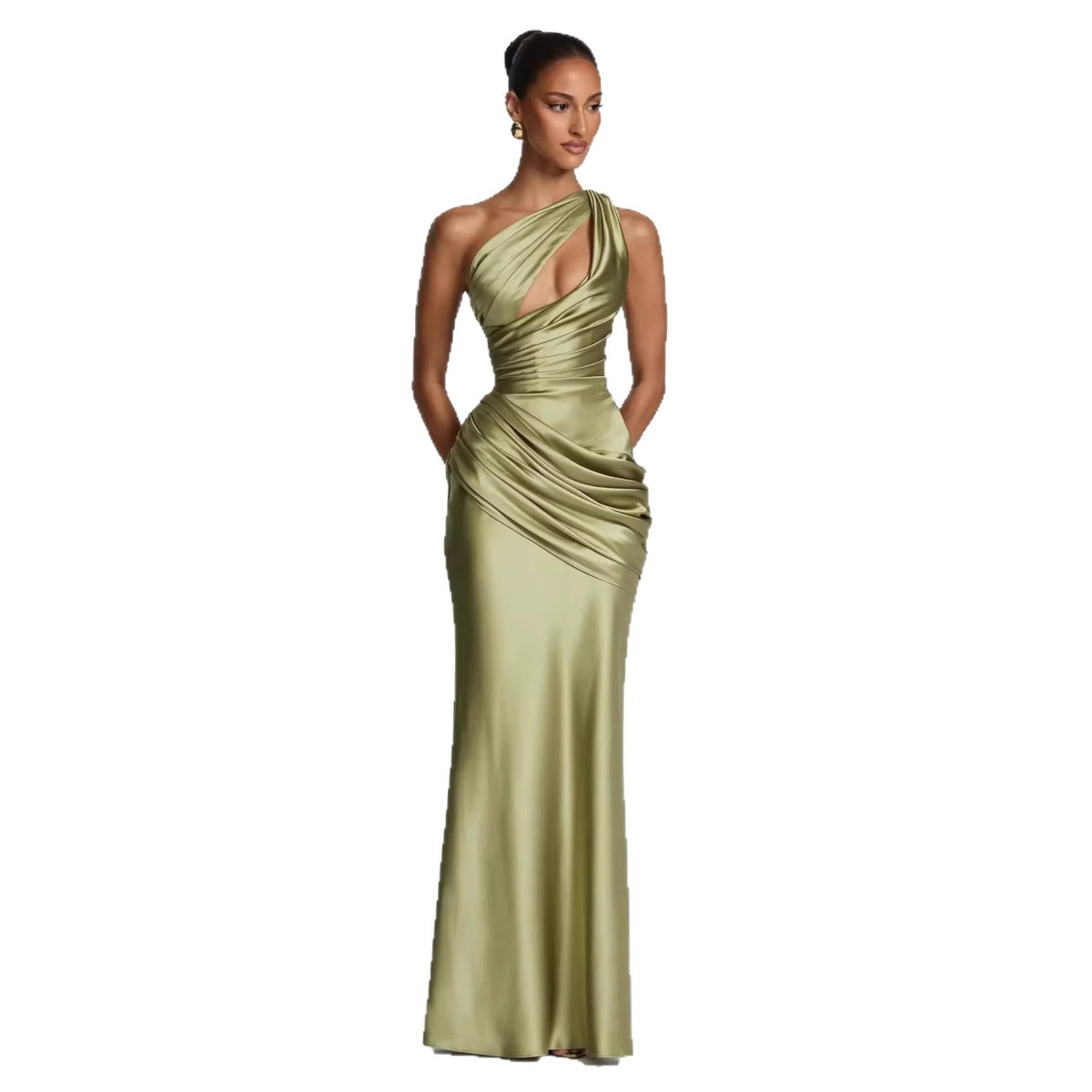 Women's One Shoulder Cutout Mermaid Gown | Sleeveless Formal Evening Dress