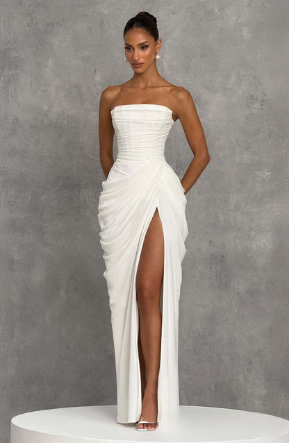 Women's One Shoulder Backless High Slit Evening Gown | Formal Maxi Dress