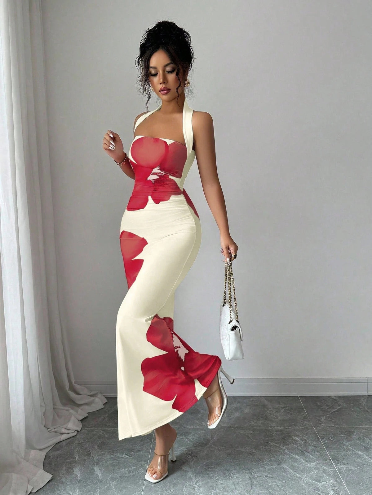 Women's Floral Print Halter Neck Maxi Dress | Backless Summer Dress