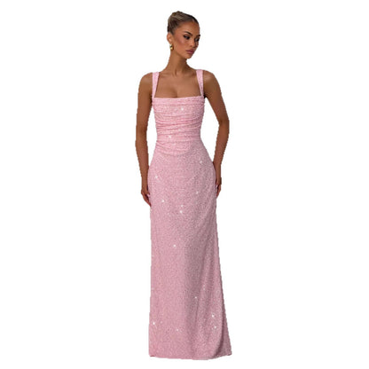 Women's Sequin Sleeveless Evening Gown | High Slit Formal Maxi Dress