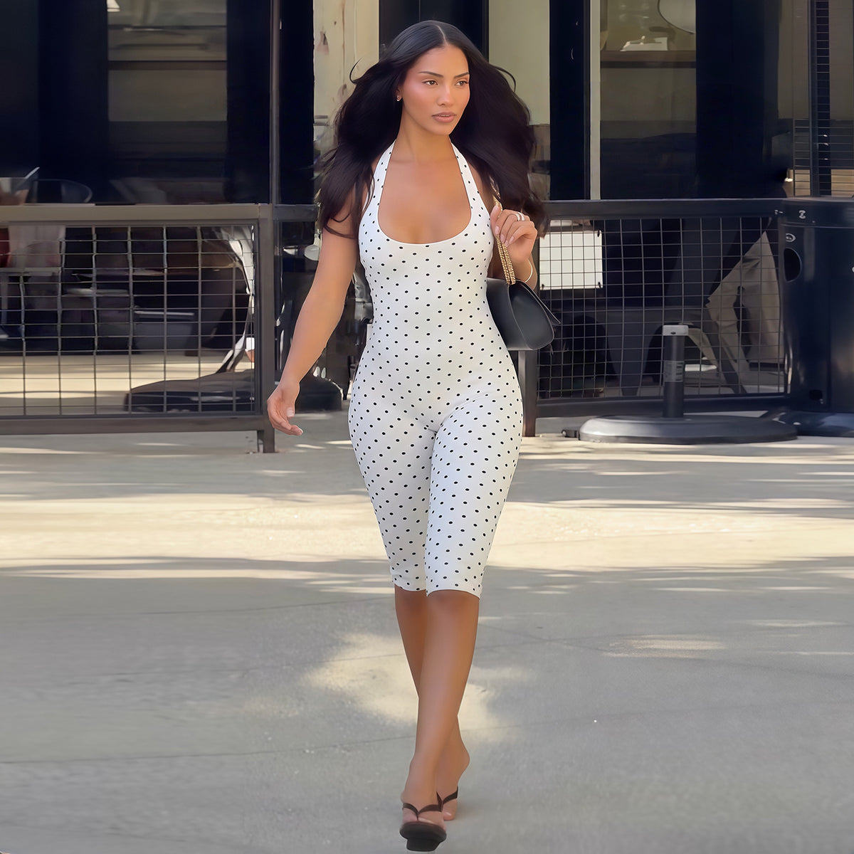 Women's Polka Dot Halter Neck Romper | Backless One-Piece Summer Outfit