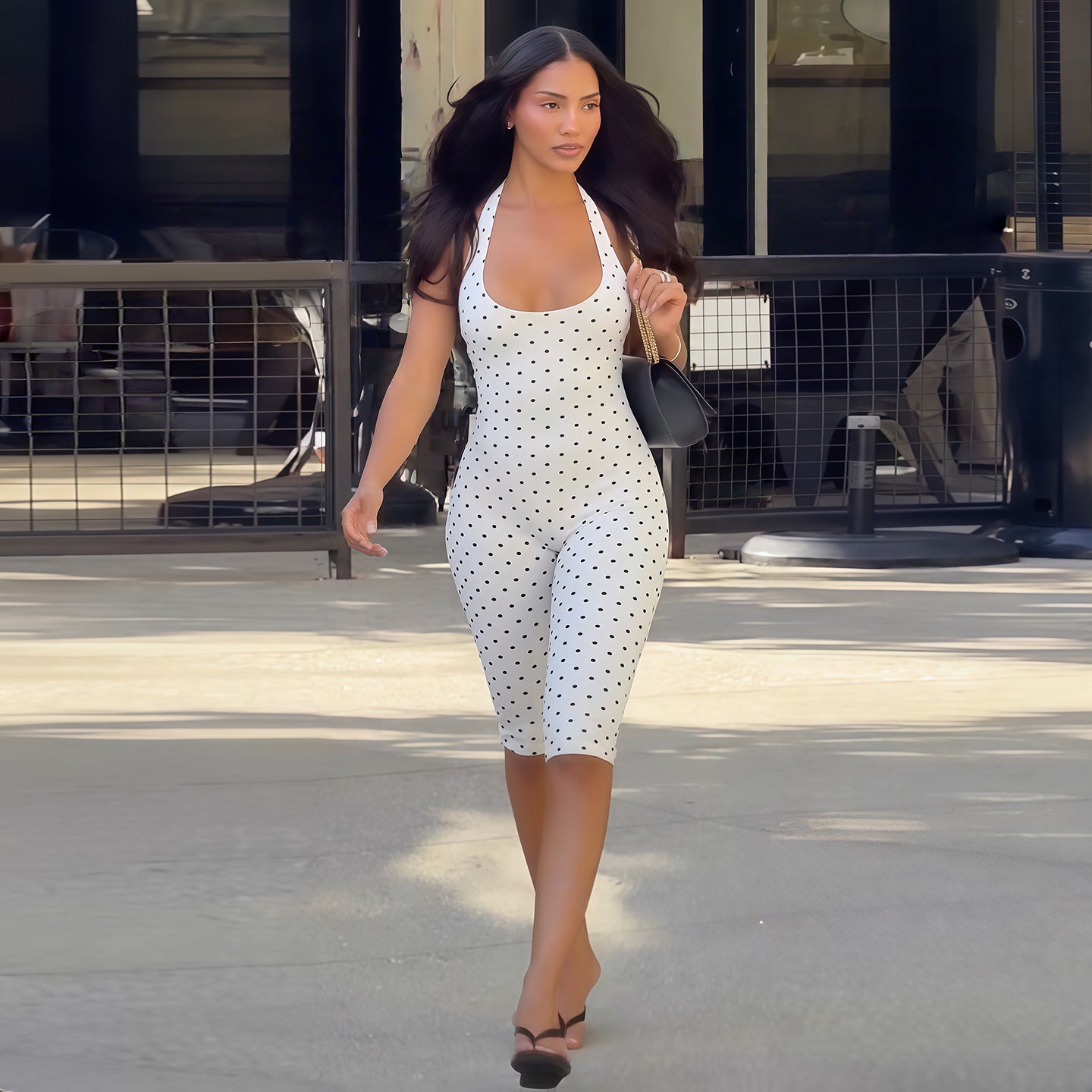 Women's Polka Dot Halter Neck Romper | Backless One-Piece Summer Outfit