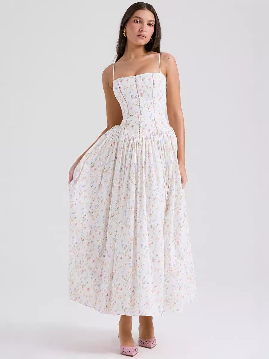 Women's Corset Slip Midi Dress | High Waist Floral Print Summer Sundress