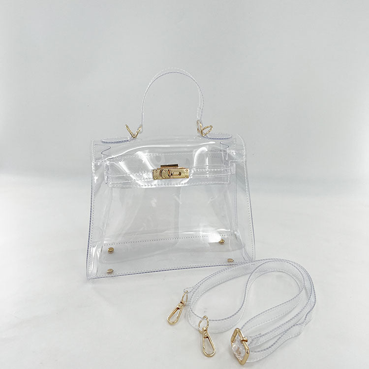 Women's Transparent PVC Lock Buckle Handbag | Structured Crossbody Clutch