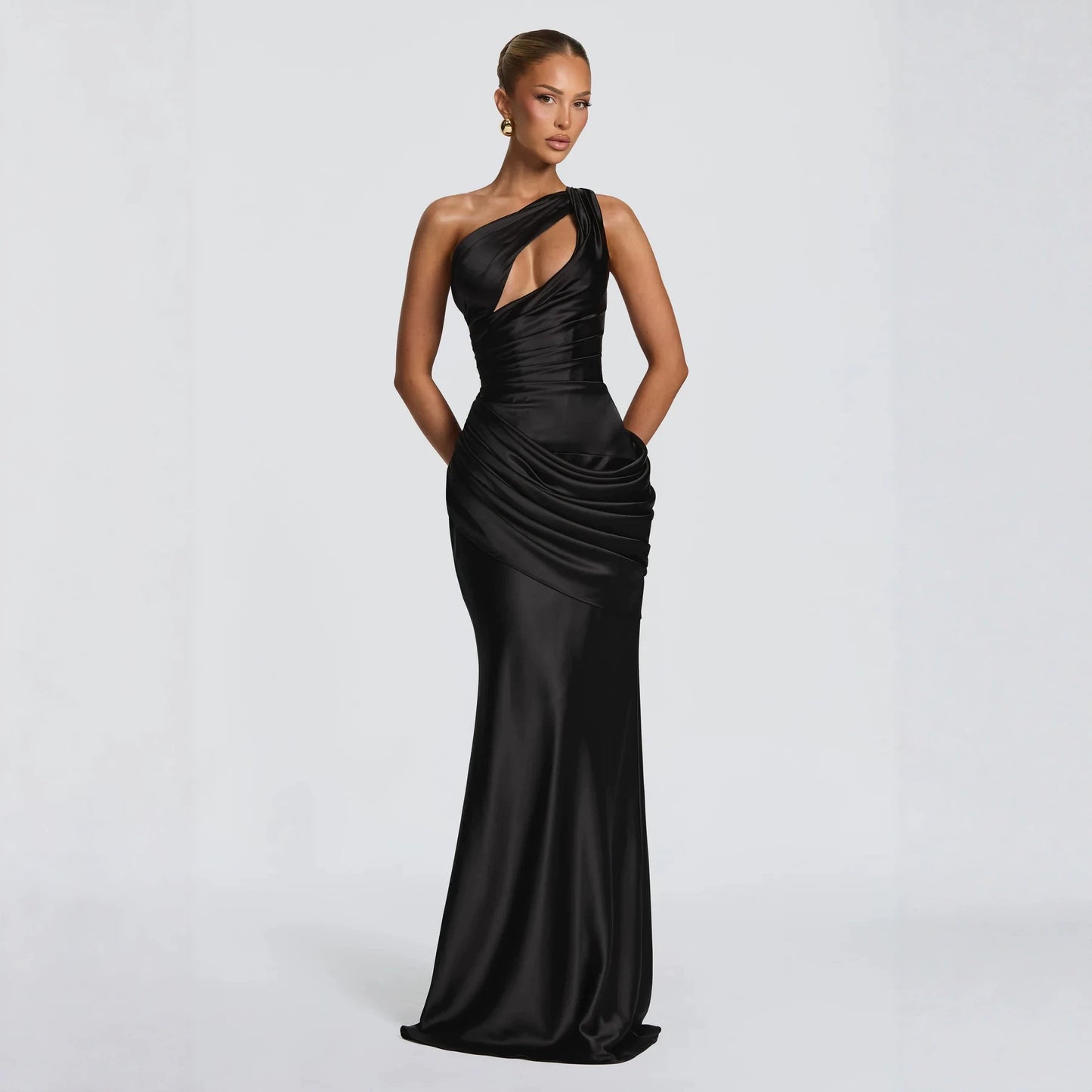 Women's One Shoulder Cutout Mermaid Gown | Sleeveless Formal Evening Dress