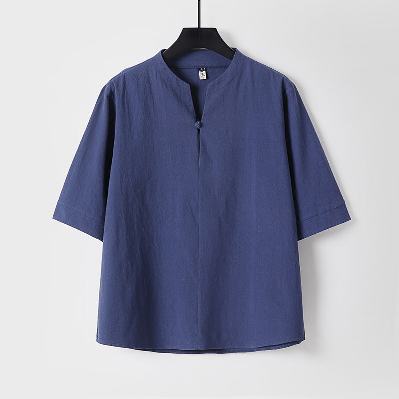Men's Cotton Linen Short Sleeve Shirt | Loose Fit Summer Top