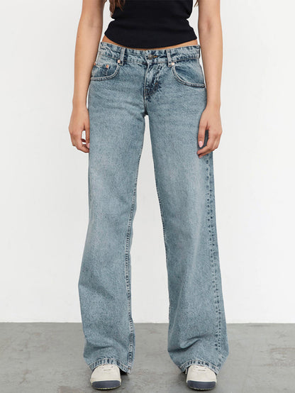 Women's High Waist Straight Leg Denim Jeans | Classic Casual Blue Jeans