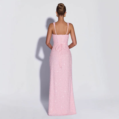 Women's Sequin Sleeveless Evening Gown | High Slit Formal Maxi Dress