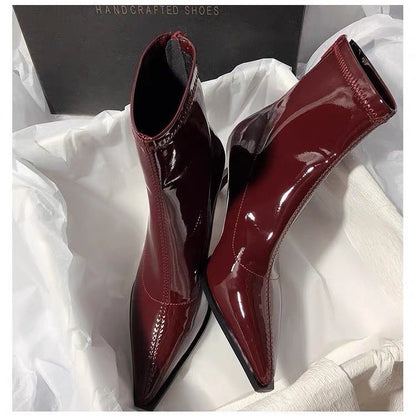 Women's Glossy Pointed Toe Chelsea Boots | Stiletto Ankle Boots