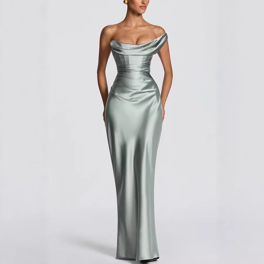 Women's Off-Shoulder Satin Bodycon Dress | Sleek Formal Mini Dress