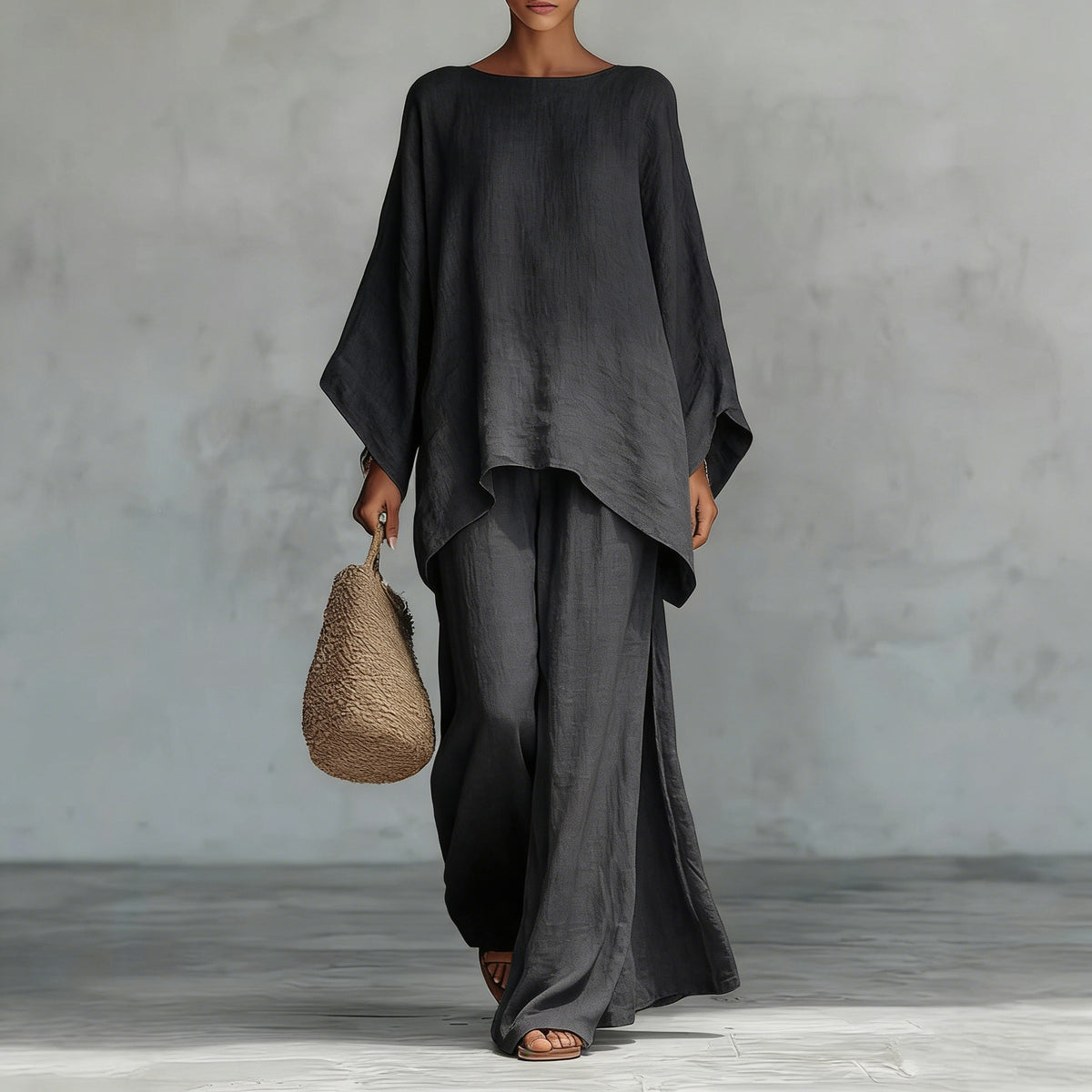 Women's Cotton Linen Wide Leg Pants & Top Set | Casual Resort Suit