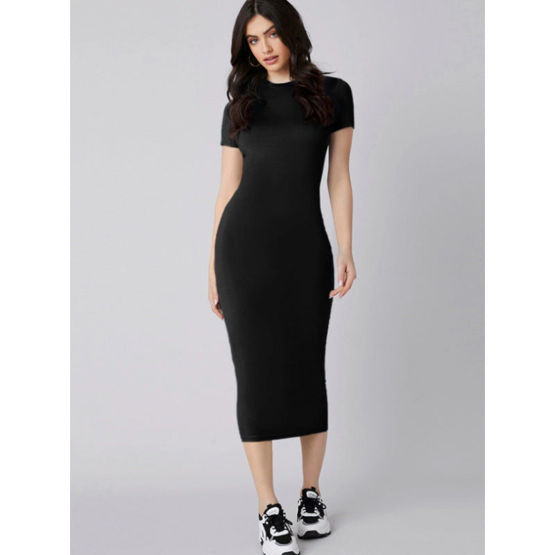 Women's Bodycon Stretch Knit Midi Dress | Slim Fit Short Sleeve Pencil Dress