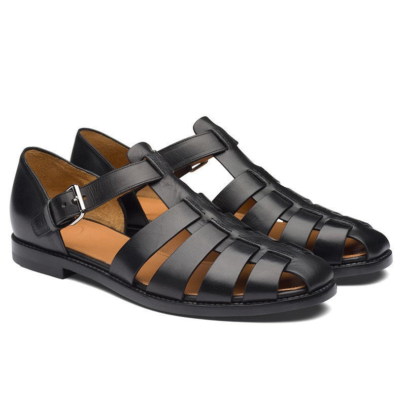 Men's Leather Buckle Open Toe Sandals | Business Casual Beach Shoes