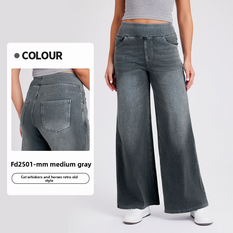Women's High Waist Wide Leg Stretch Jeans | Pull-On Casual Denim Pants