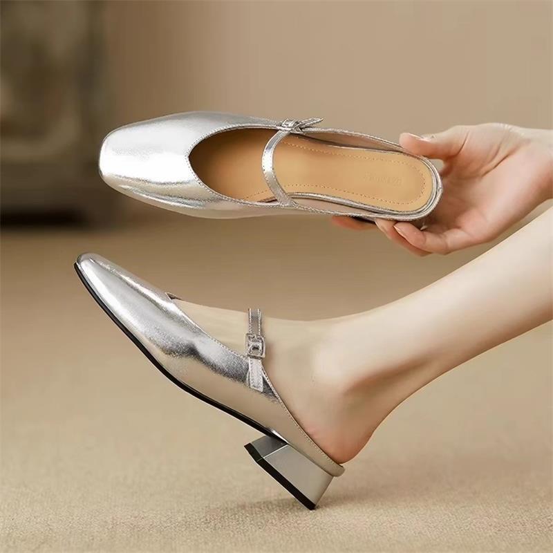 Women's French Open Toe Mules | Low Heel Sandals